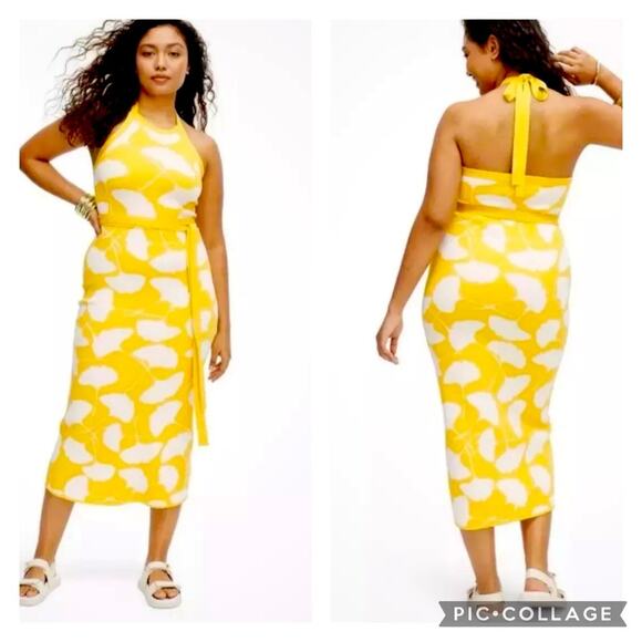 DVF Diane Von Furstenberg X Target Halter Tie-Neck Ginkgo Midi Dress knit XL - Picture 1 of 3